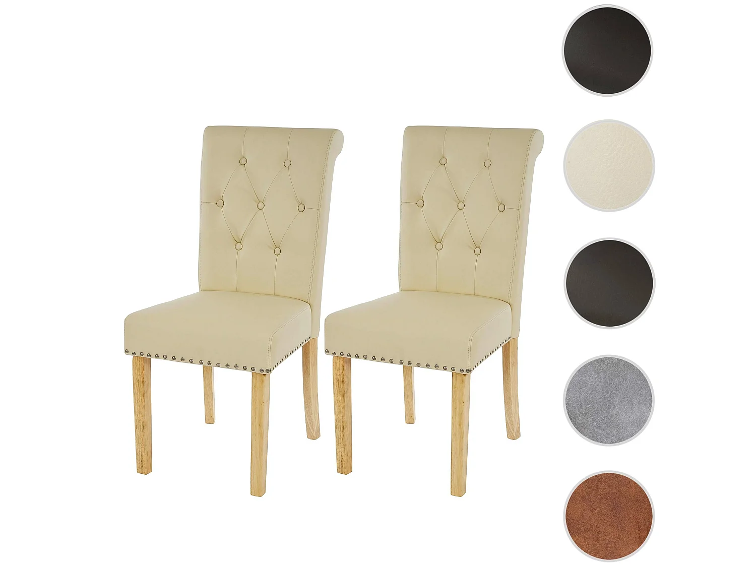 Chaise de salle à manger Chesterfield II (lot de 2),  similicuir crème, pieds clairs