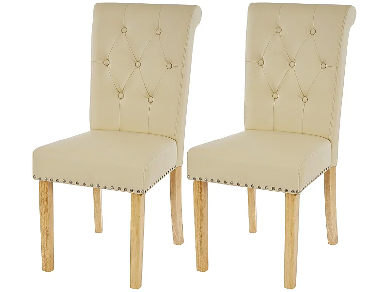 Esszimmerstuhl Chesterfield Il (2er-Set), Kunstleder, creme, helle Beine