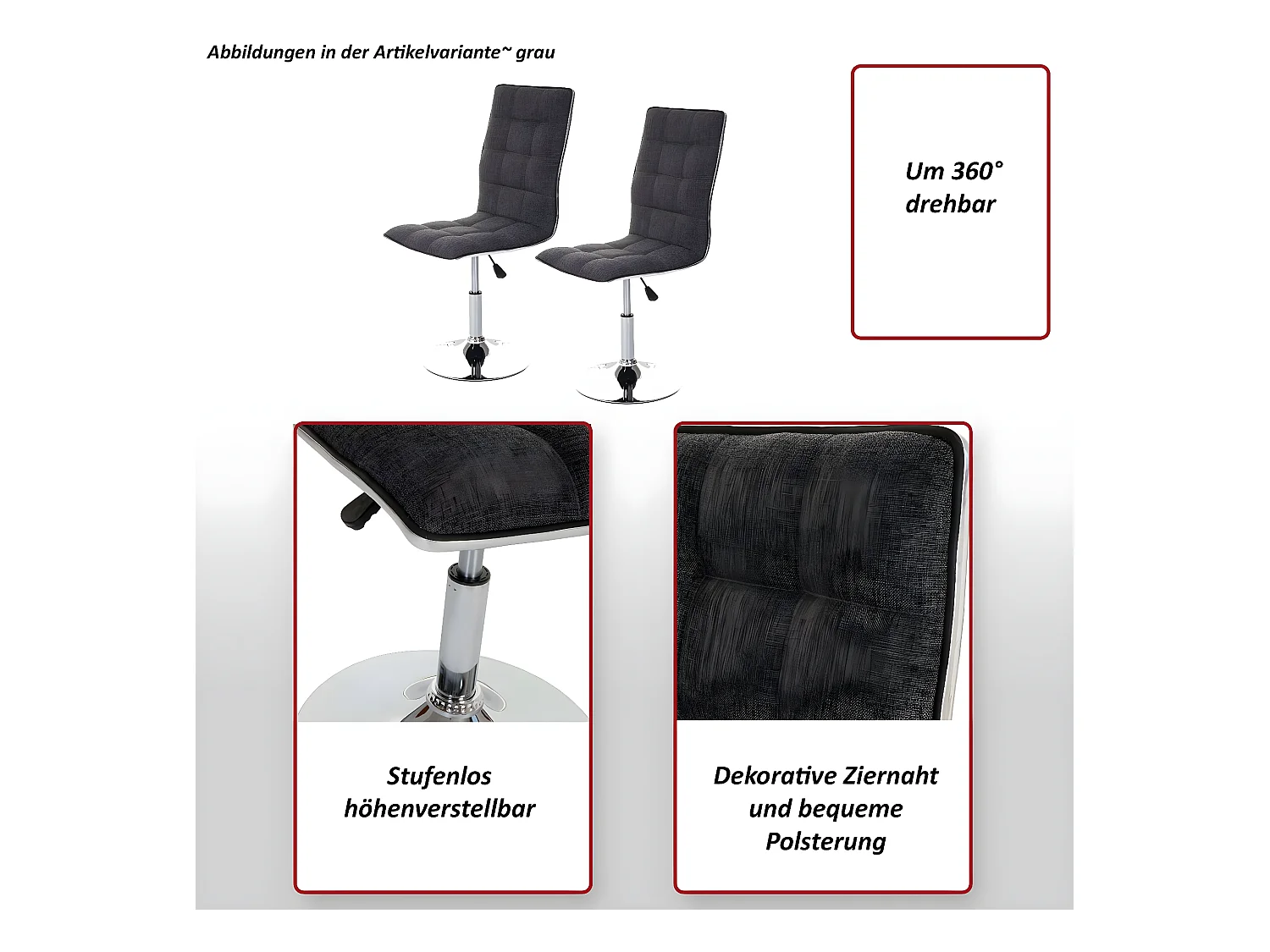 Chaise de salle à manger MCW-C41 (lot de 2),  vintage gris béton