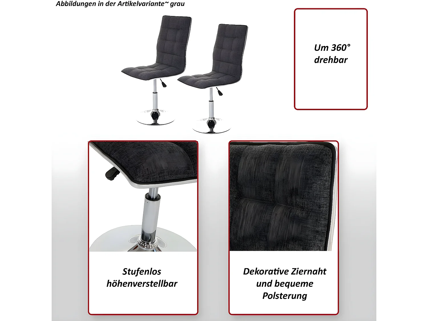 Chaise de salle à manger MCW-C41 (lot de 2),  vintage gris béton