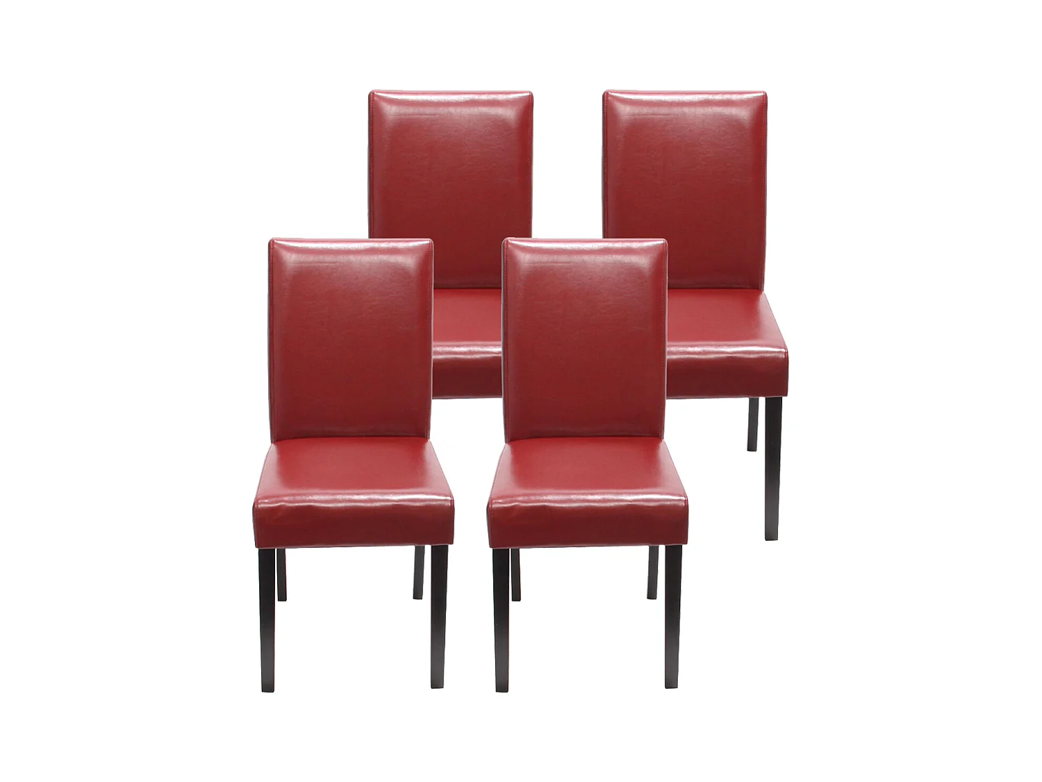 Chaise de salle à manger Littau (lot de 4),  simili-cuir, rouge, pieds foncés