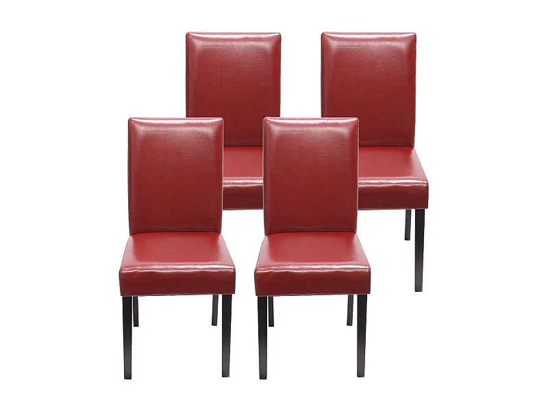 Chaise de salle à manger Littau (lot de 4),  simili-cuir, rouge, pieds foncés