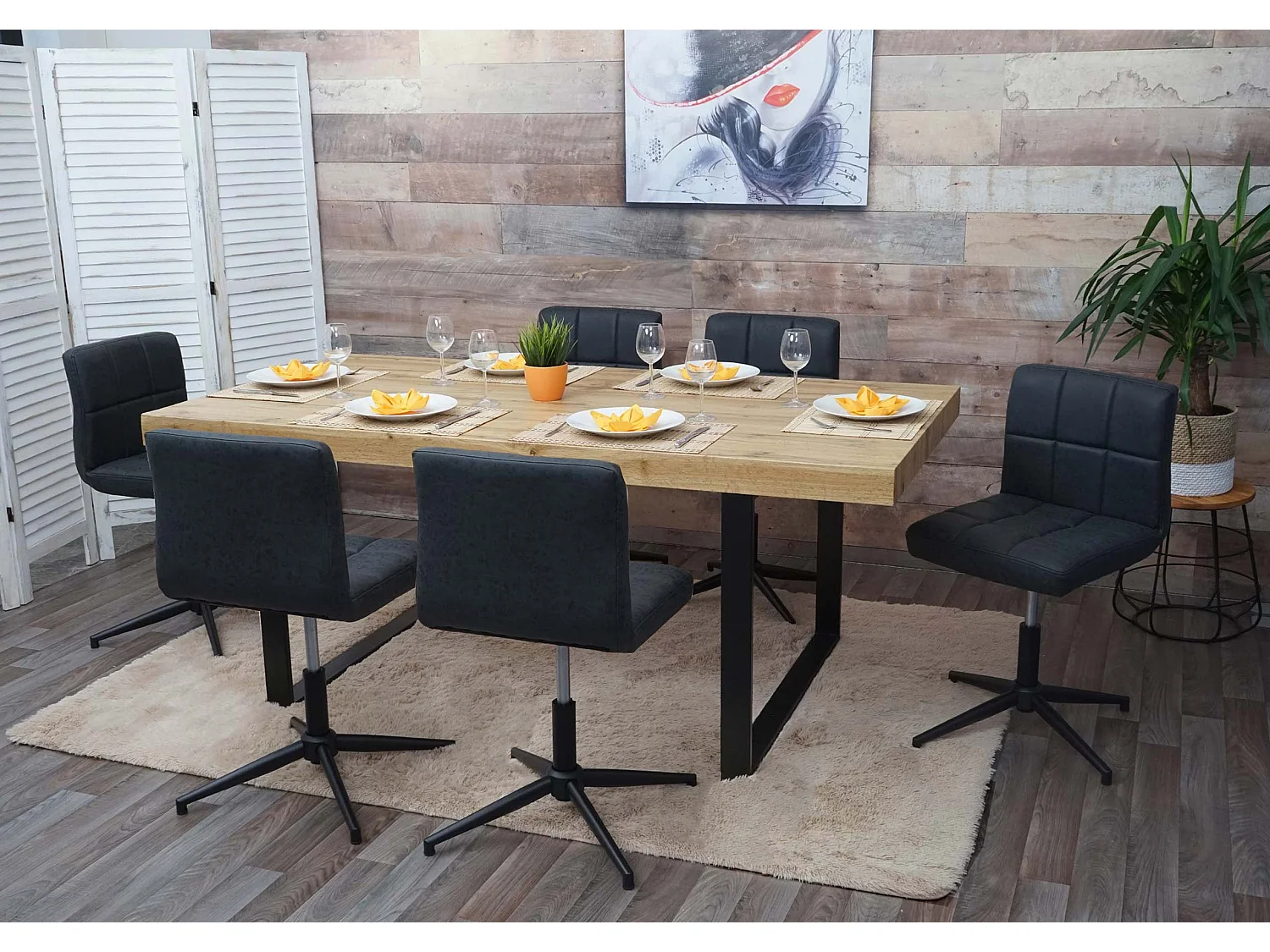 Eetkamerstoel Cadiz II (set van 6),  kunstleer donkergrijs, zwart onderstel