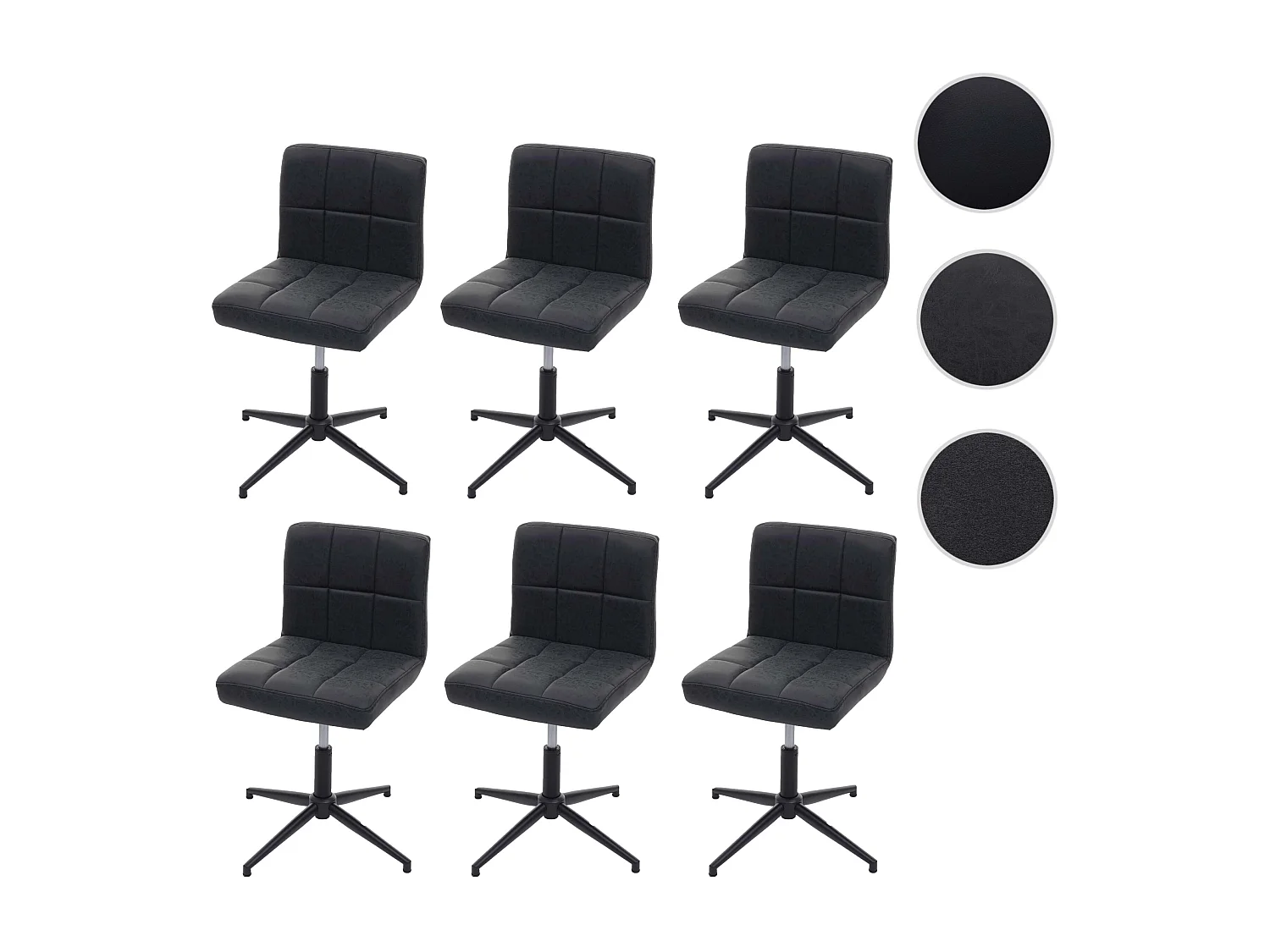 Eetkamerstoel Cadiz II (set van 6),  kunstleer donkergrijs, zwart onderstel