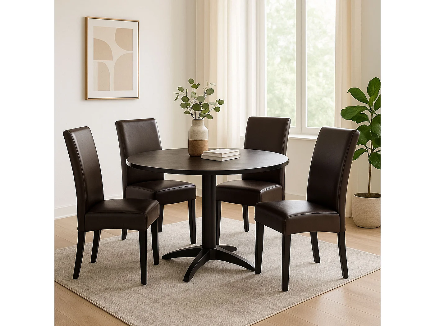 Silla de comedor Littau (juego de 4),  Cuero, marrón, patas oscuras