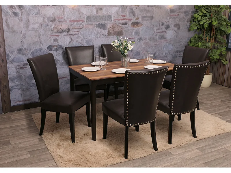 Silla de comedor Edimburgo (juego de 6),  imitación de cuero, marrón, patas oscuras