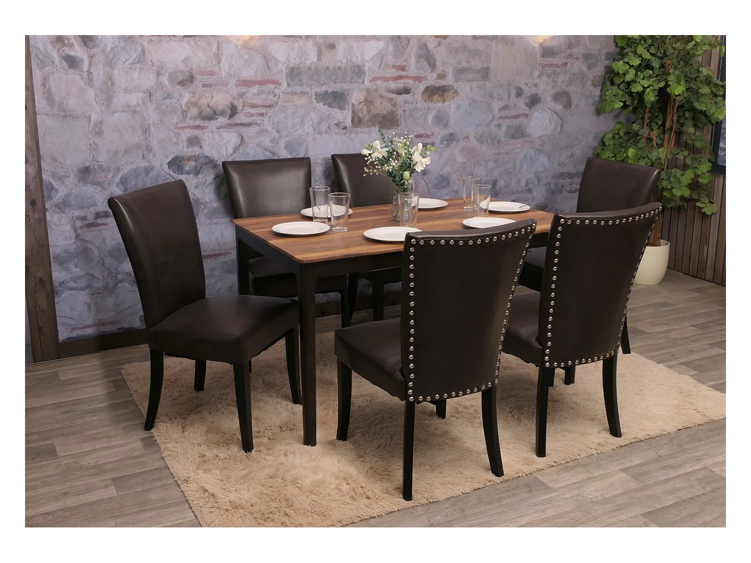 Chaise de salle à manger Edinburgh (lot de 6),  similicuir brun foncé, pieds foncés