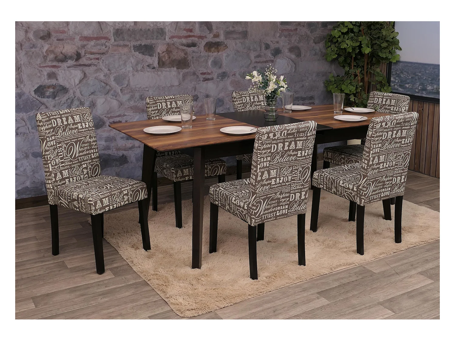 Chaise de salle à manger Littau (lot de 6),  tissu – écriture, gris, pieds foncés