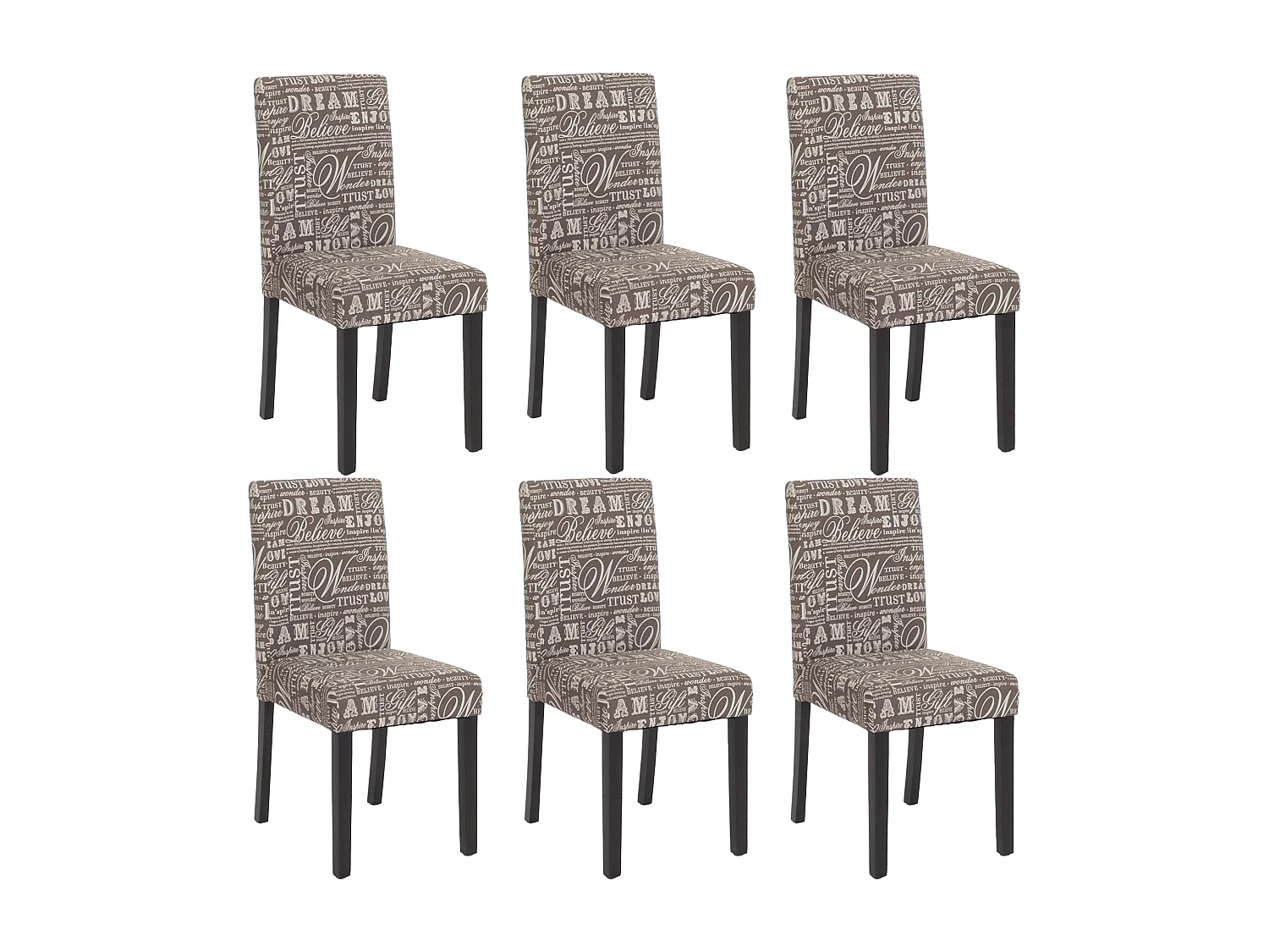 Chaise de salle à manger Littau (lot de 6),  tissu – écriture, gris, pieds foncés