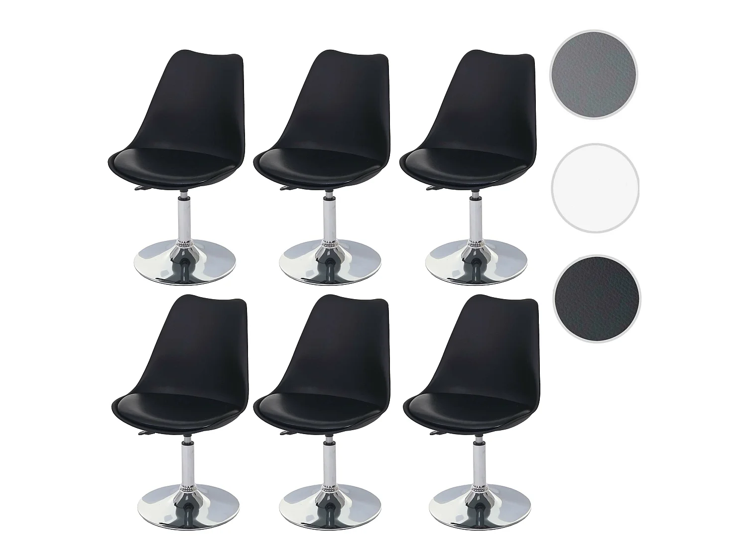 Eetkamerstoel Vaasa T501 (set van 6),  zwart, voet chroom