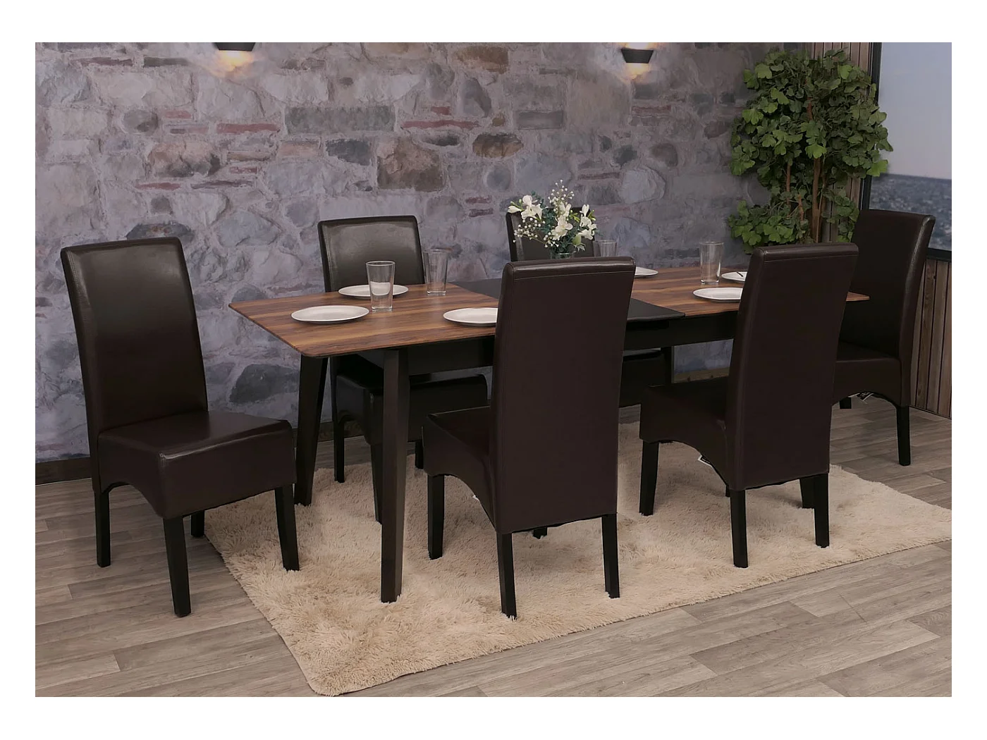 Silla de comedor Littau (juego de 6),  Cuero, marrón, patas oscuras