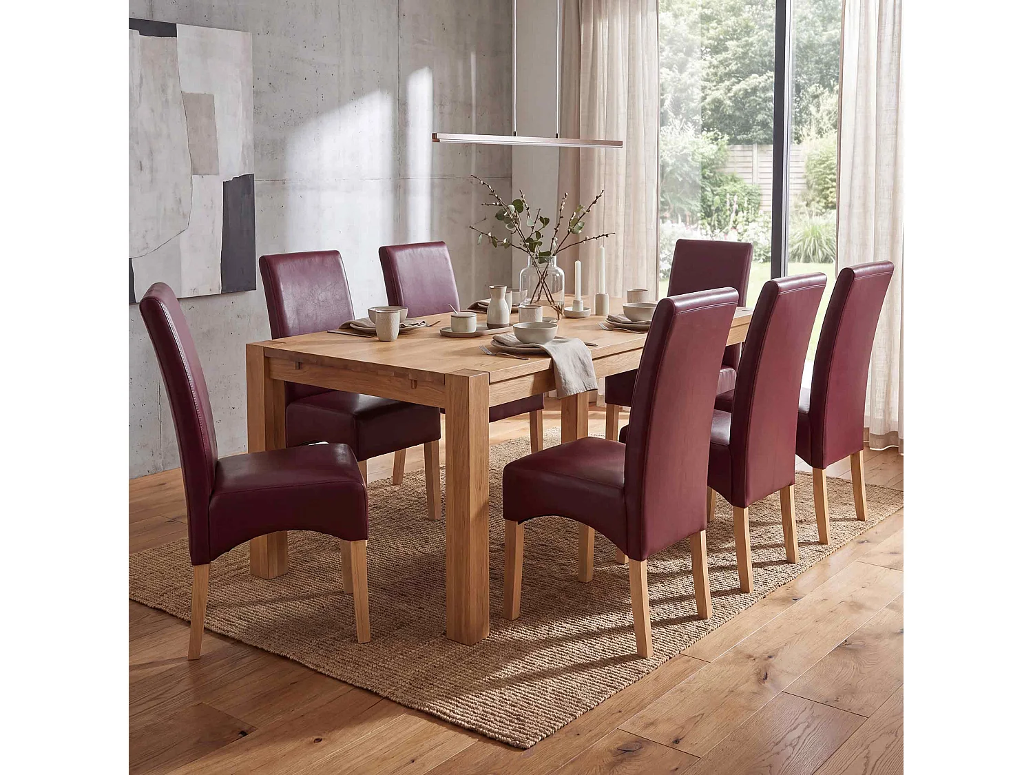 Eetkamerstoel Crotone (set van 6),  rood, lichtgekleurde poten