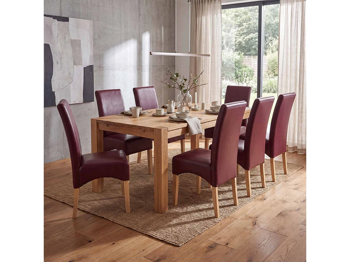 Eetkamerstoel Crotone (set van 6),  rood, lichtgekleurde poten