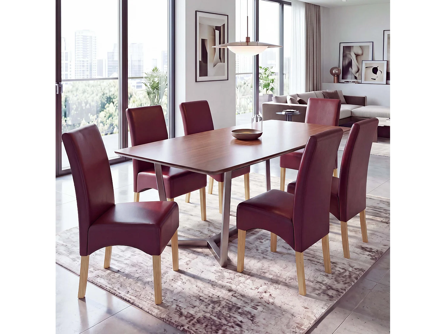 Cadeira de sala de jantar Crotone (conjunto de 6),  vermelho, pernas claras