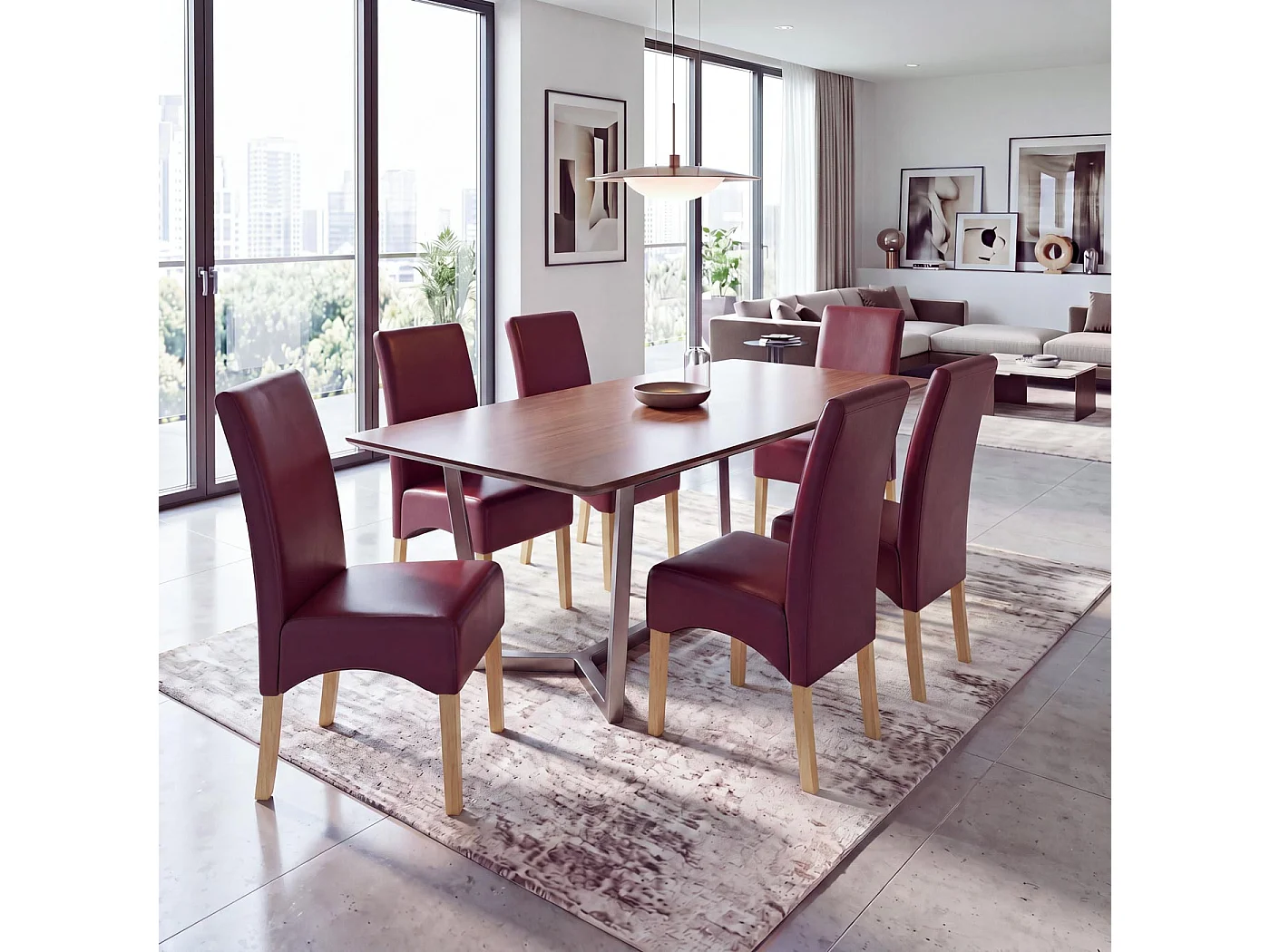 Cadeira de sala de jantar Crotone (conjunto de 6),  vermelho, pernas claras