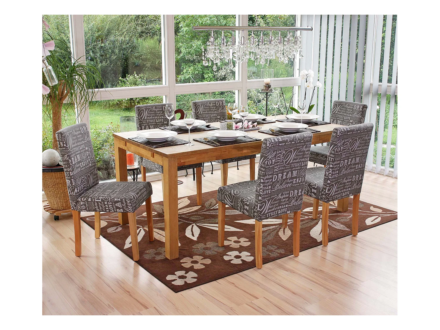 Chaise de salle à manger Littau (lot de 6),  tissu gris words fabric, pieds clairs