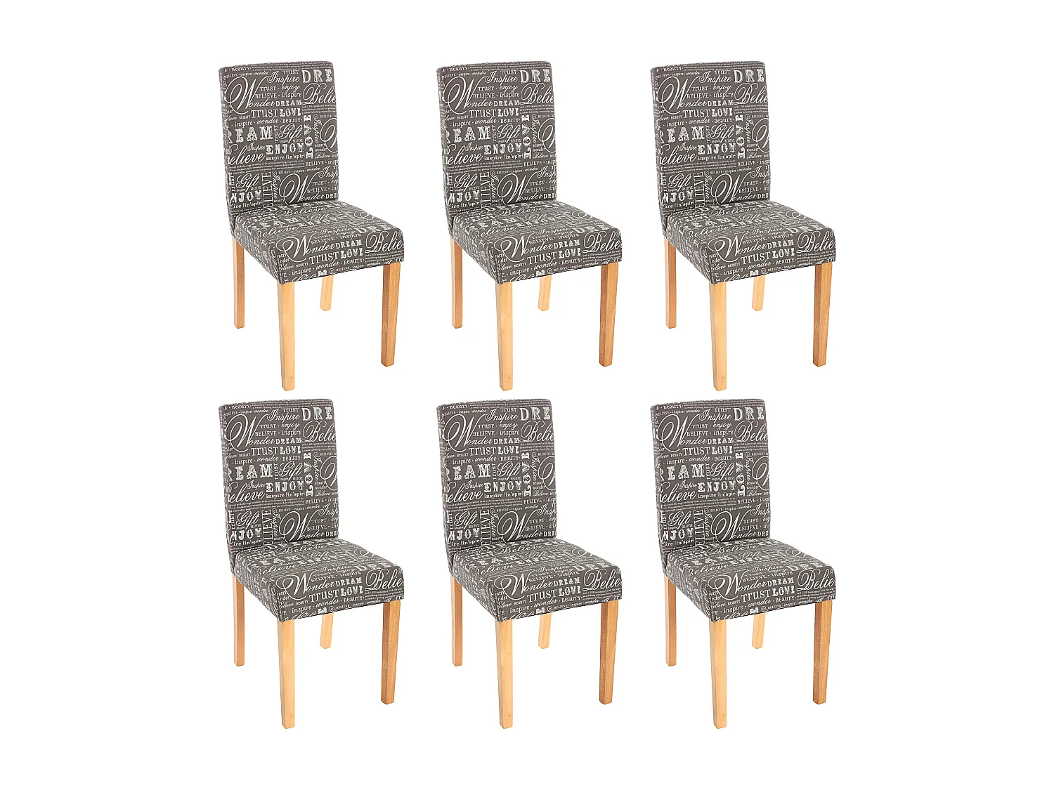 Chaise de salle à manger Littau (lot de 6),  tissu gris words fabric, pieds clairs