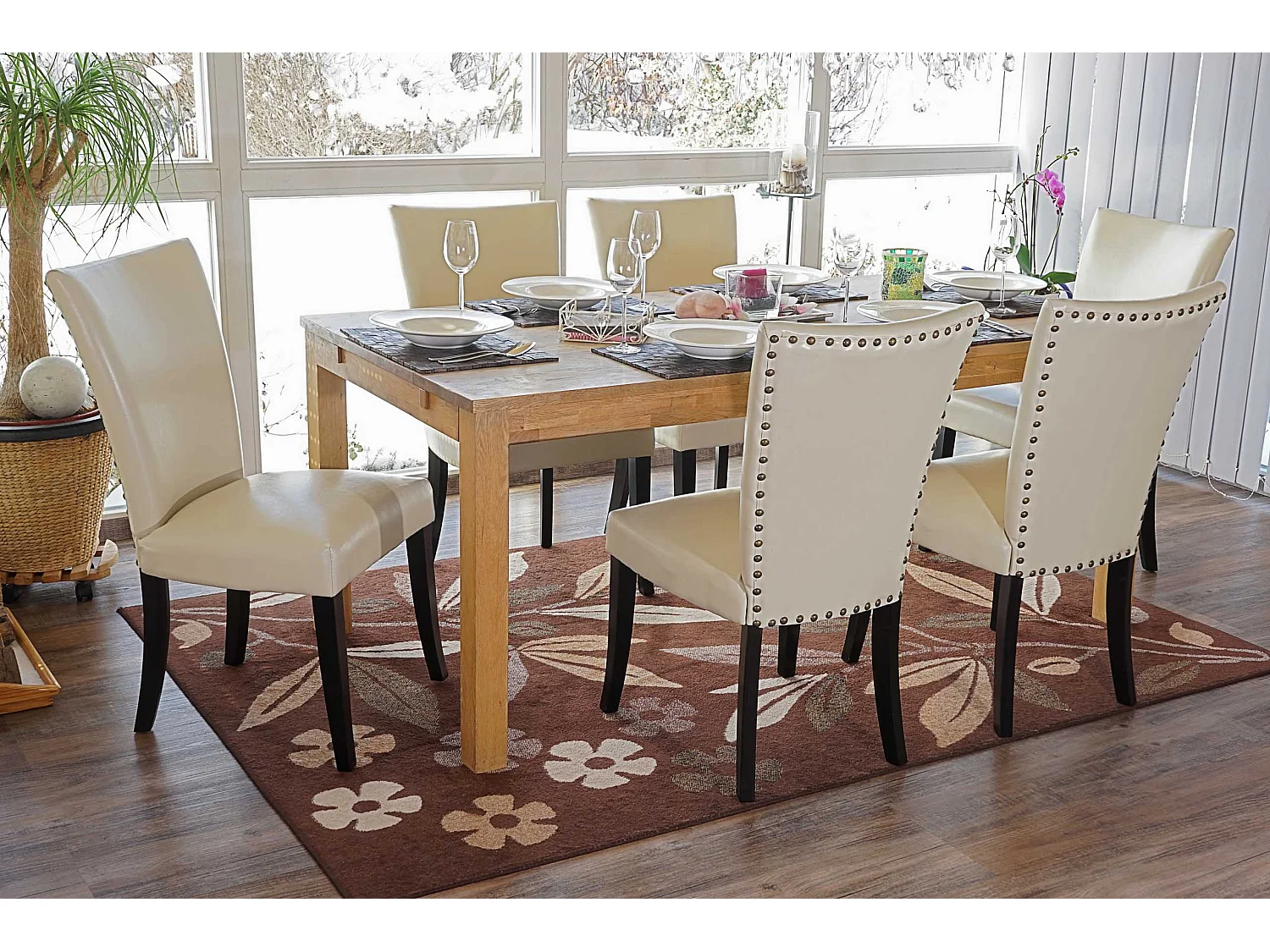 Set 2x sedie retrò eleganti Chesterfield ecopelle sala pranzo 62x50x93cm avorio piedi scuri