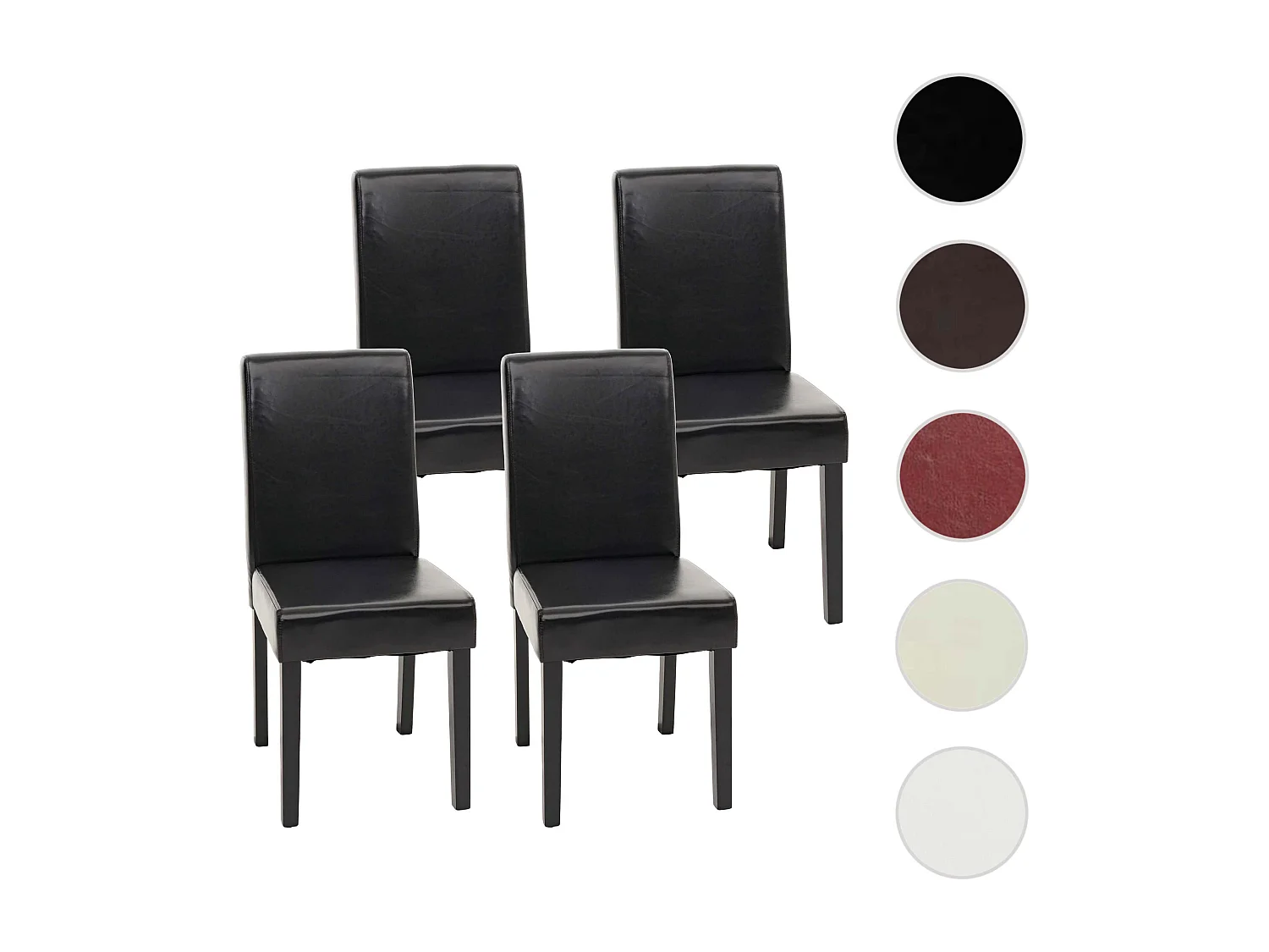 Chaise de salle à manger Littau (lot de 4), Lot de 4 chaises de séjour Littau, cuir reconstitué, noir, pieds foncés