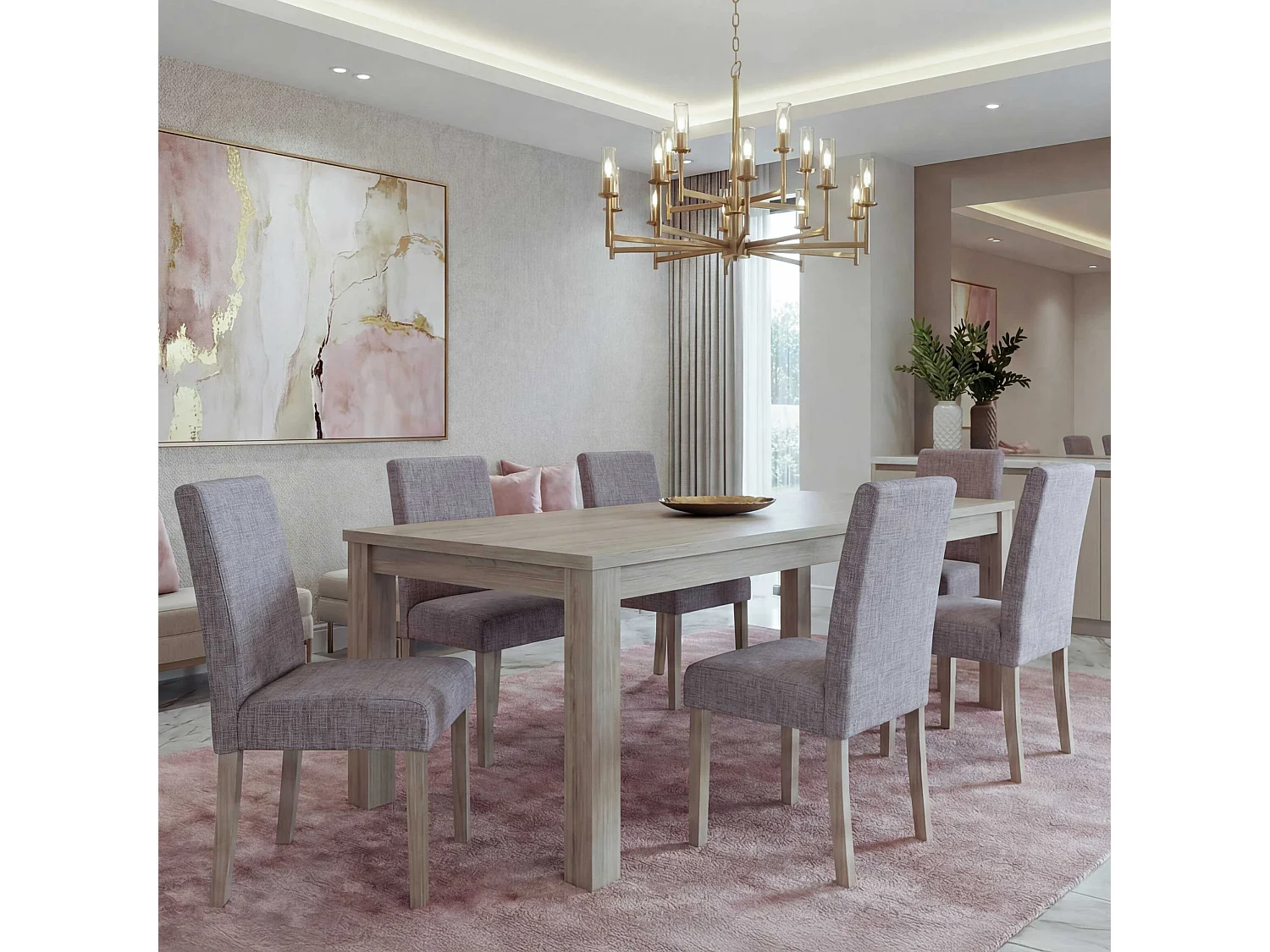 Chaise de salle à manger Littau Textil (lot de 6),  tissu gris, pieds: structure chêne