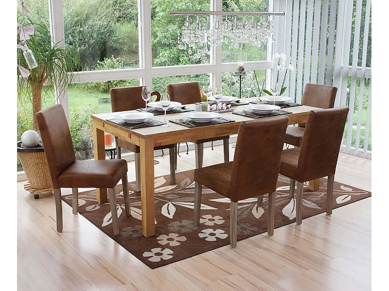 Tekstylne krzesło do jadalni Littau (zestaw 6 sztuk),  tkanina, imitacja zamszu, konstrukcja nóg - dąb