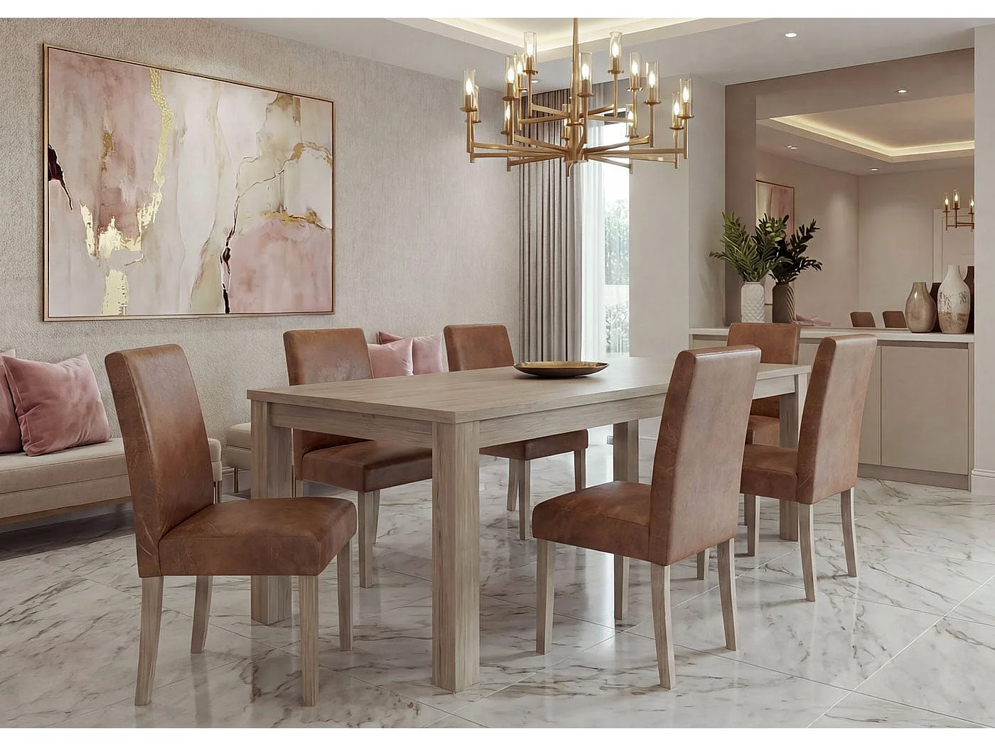 Esszimmerstuhl Littau Textil (6er-Set), Textil, Wildlederimitat, Beine Struktur - Eiche