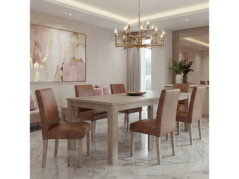 Eetkamerstoel Littau Textiel (set van 6),  textiel, imitatiesuède, poten structuur - eikenhout