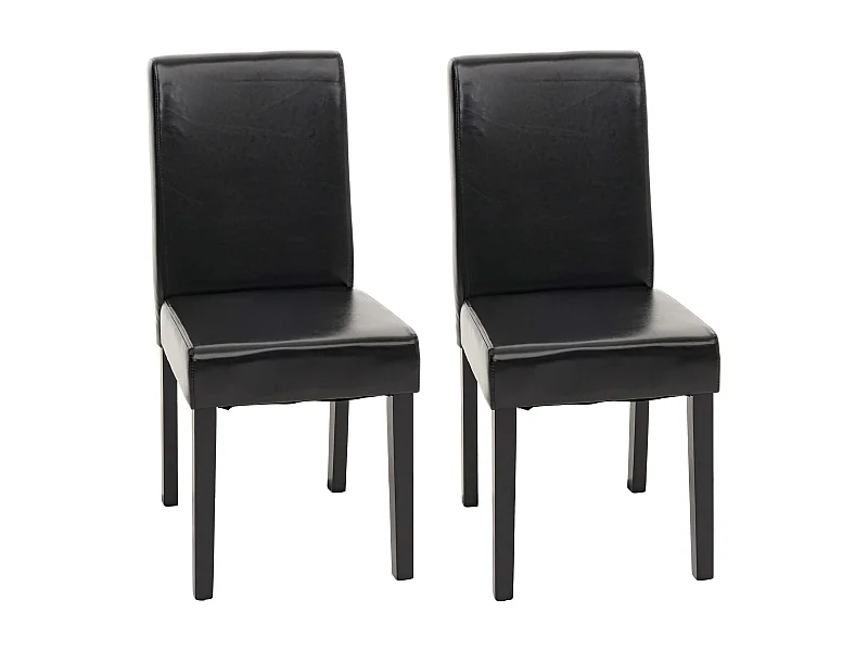 Chaise de salle à manger Littau (lot de 2),  cuir reconstitué noir, pieds foncés