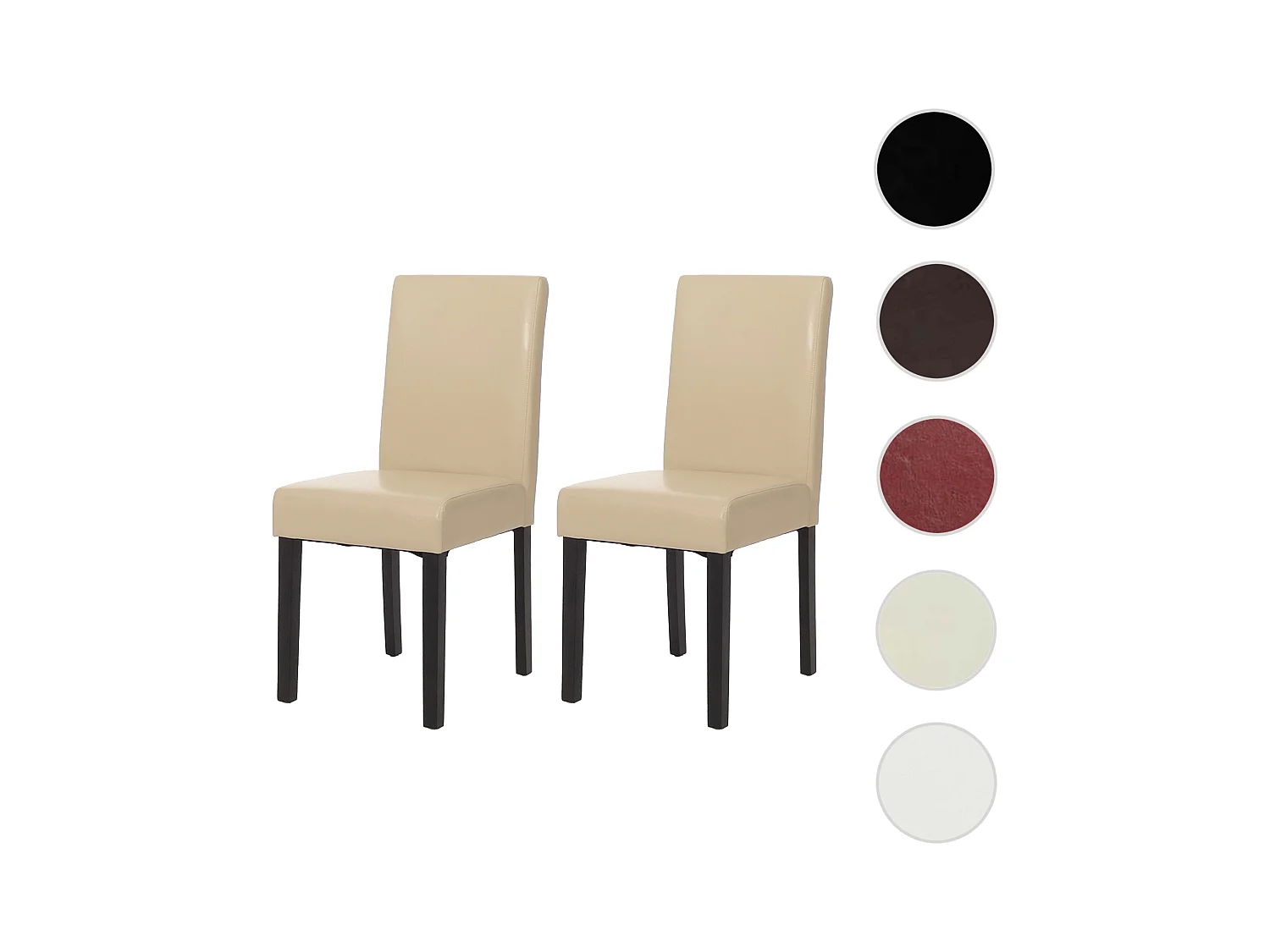 Silla de comedor Littau (set de 2),  cuero, crema, patas oscuras