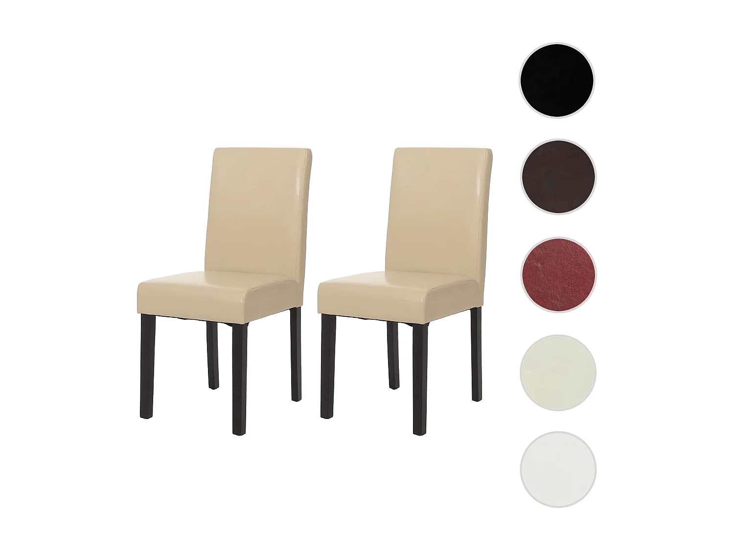 Chaise de salle à manger Littau (lot de 2),  cuir, crème, pieds foncés