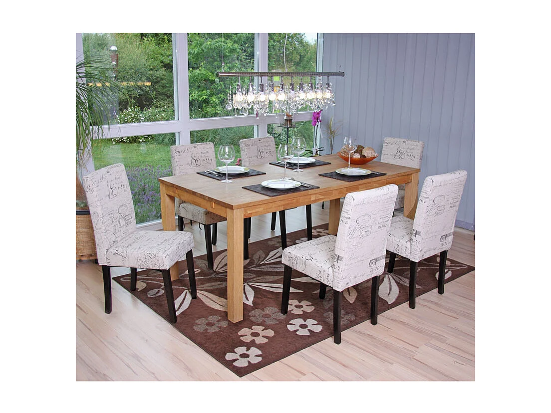 Esszimmerstuhl Littau (6er-Set), Textil mit Schriftzug, creme, dunkle Beine