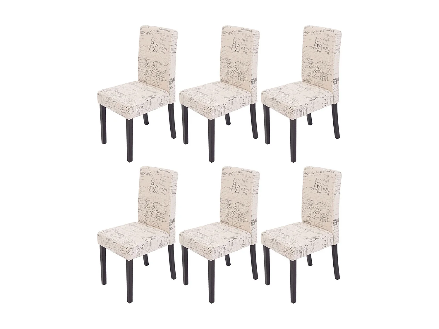Esszimmerstuhl Littau (6er-Set), Textil mit Schriftzug, creme, dunkle Beine