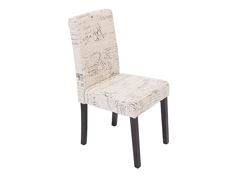 Eetkamerstoel Littau (set van 6),  textiel met belettering, crème, donkere poten