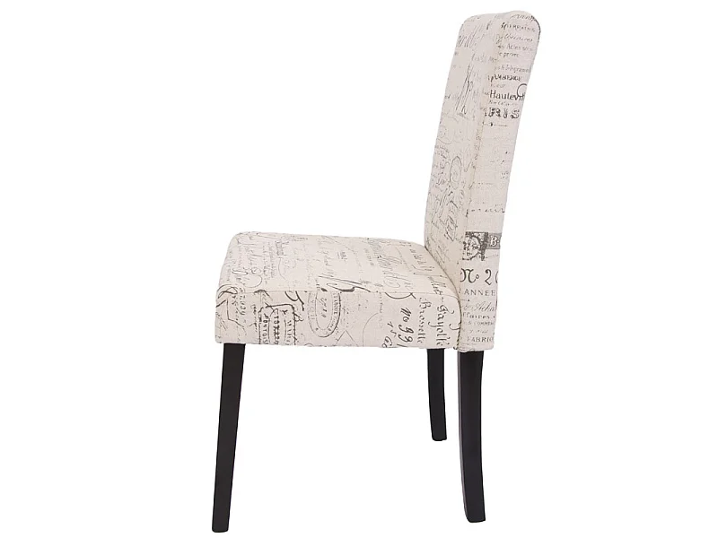 Eetkamerstoel Littau (set van 6),  textiel met belettering, crème, donkere poten