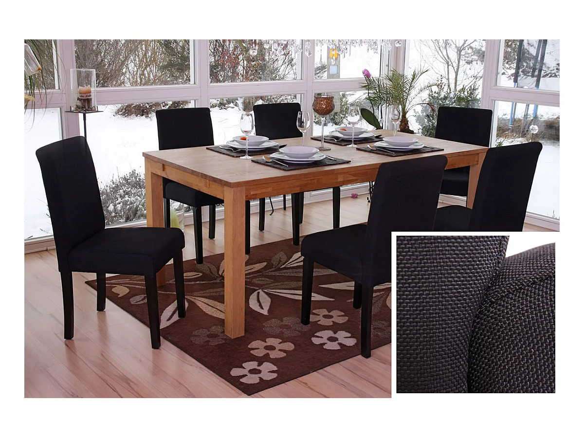 Chaise de salle à manger Littau (lot de 6),  tissu noir, pieds foncés