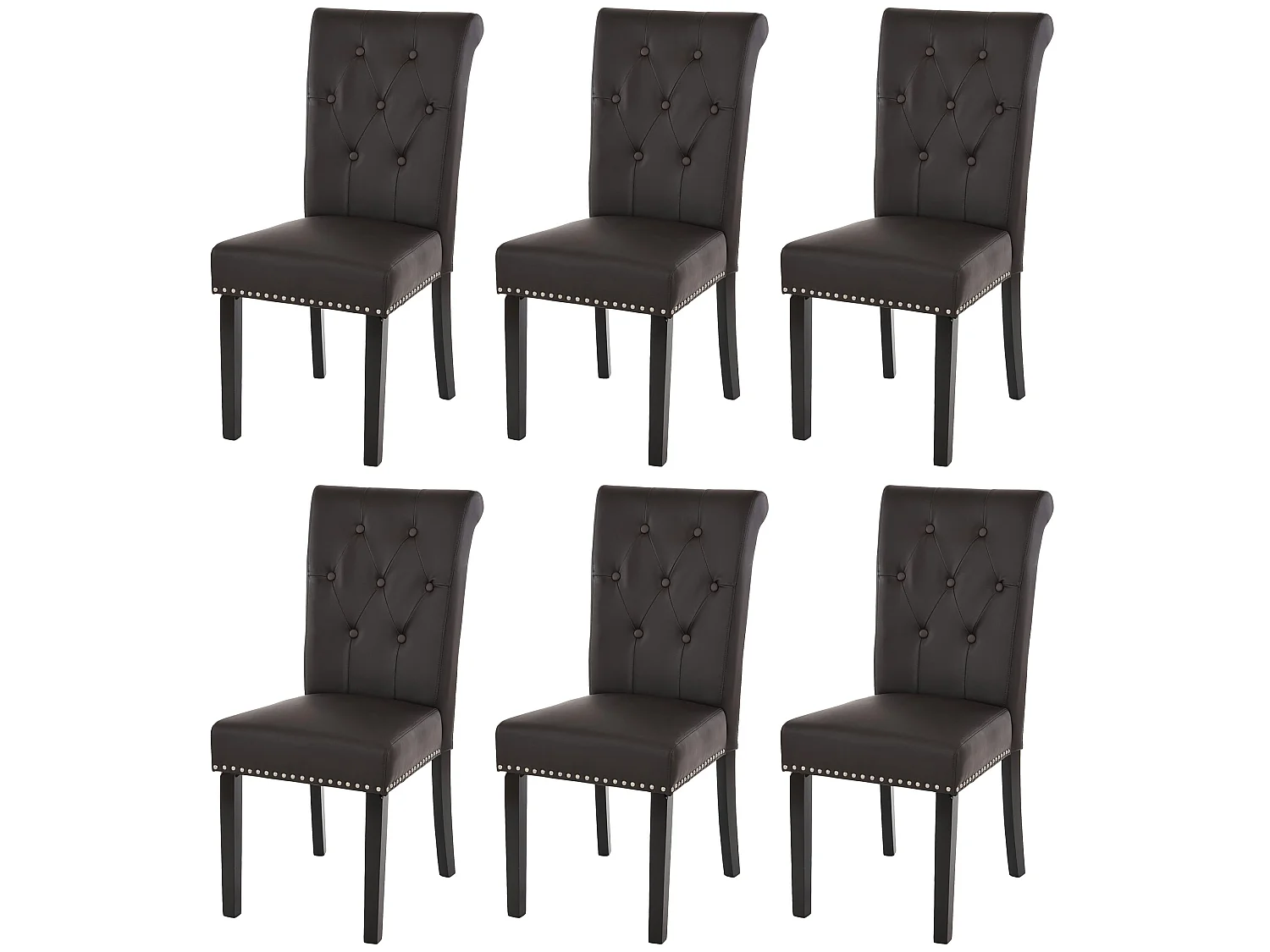 Silla de comedor Chesterfield II (juego de 6),  imitación de cuero, café, patas oscuras