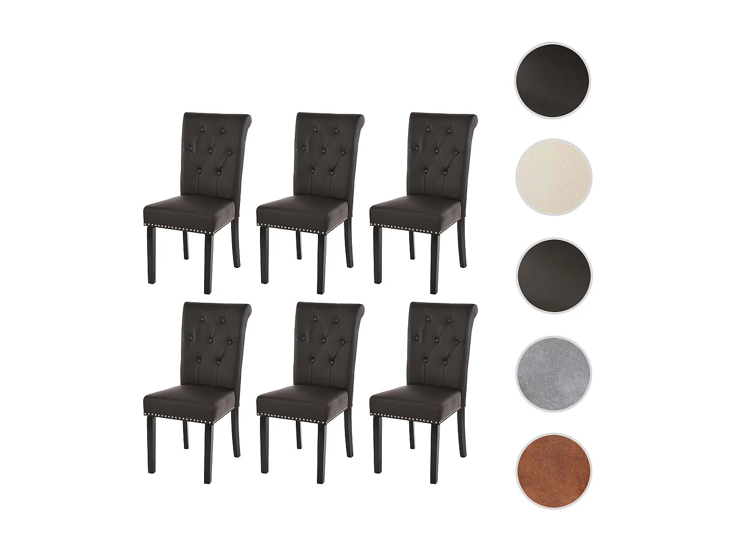 Eetkamerstoel Chesterfield II (set van 6),  kunstleer, koffie, donkere poten