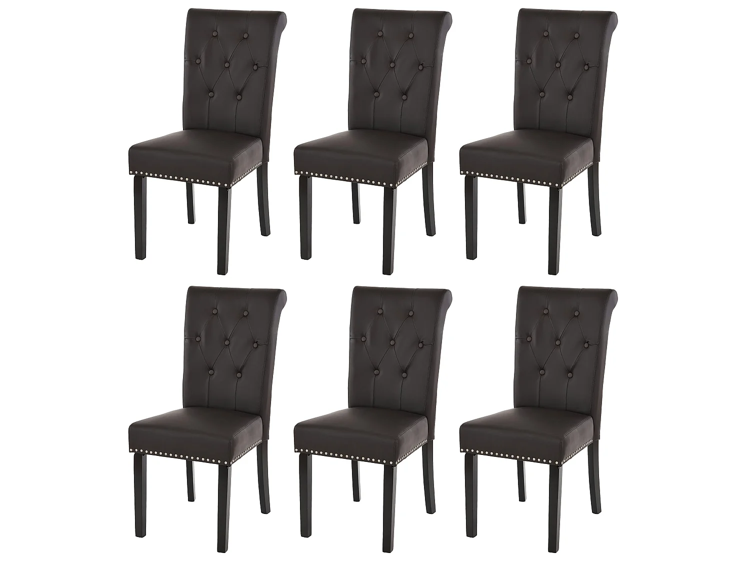 Chaise de salle à manger Chesterfield II (lot de 6),  similicuir brun foncé, pieds foncés