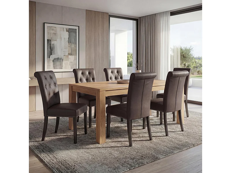 Eetkamerstoel Chesterfield II (set van 6),  kunstleer, koffie, donkere poten