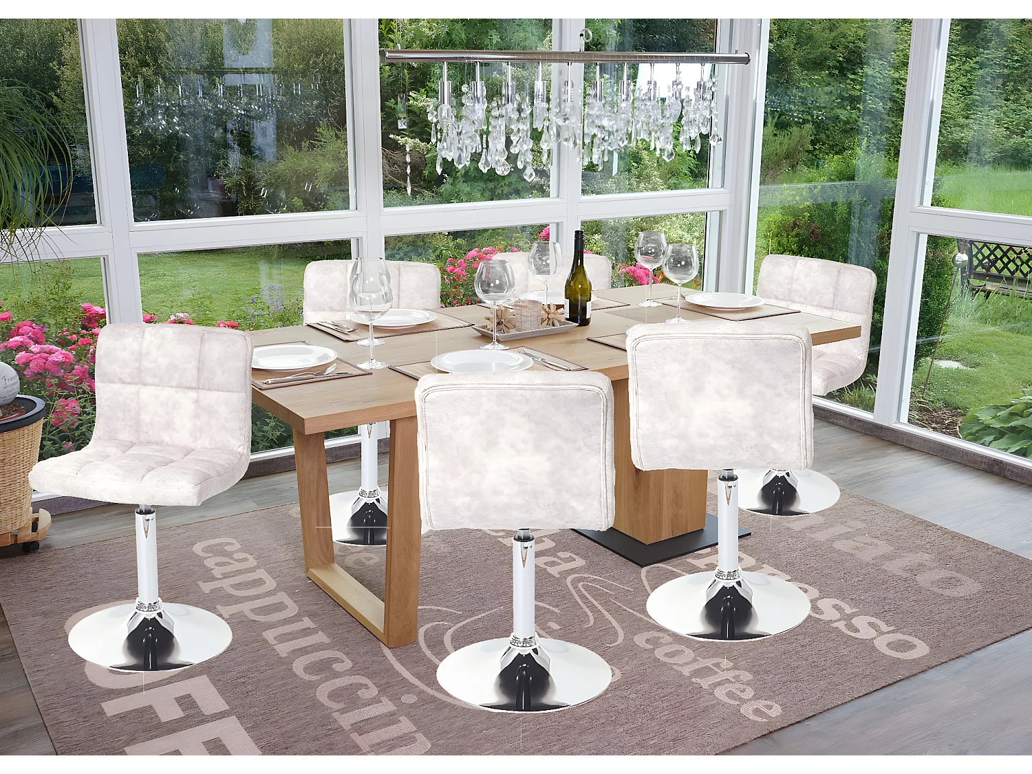 Eetkamerstoel Cadiz (set van 6),  vintage lichtgrijs