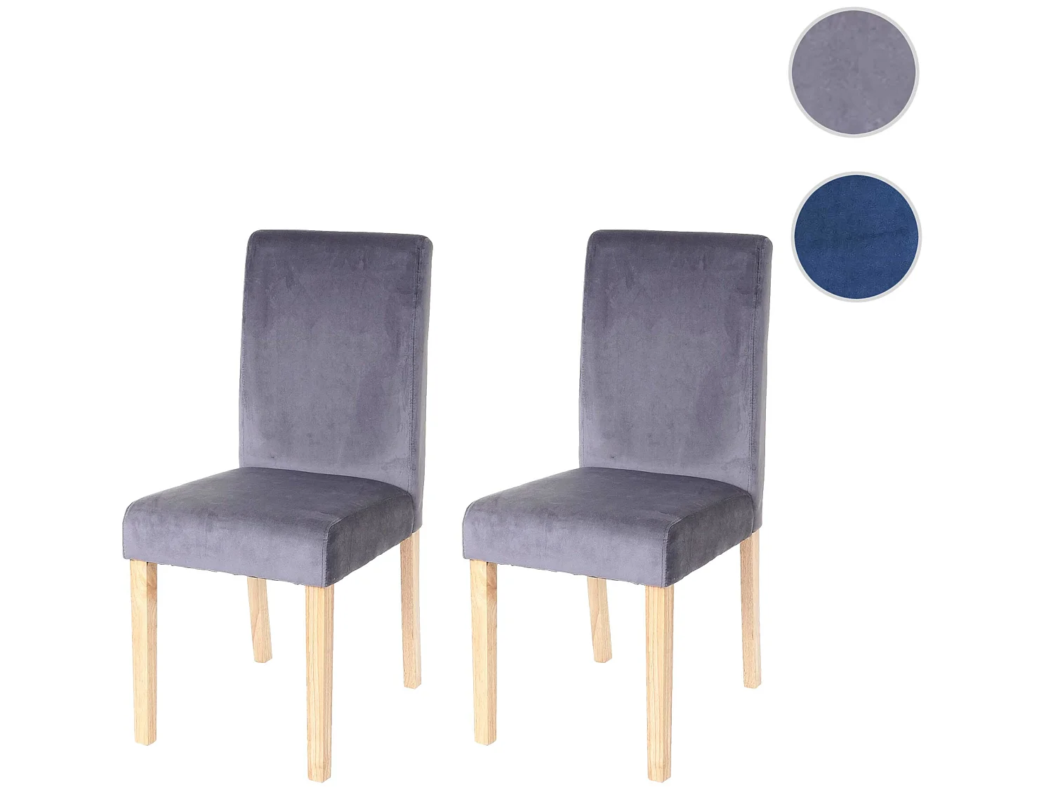 Chaise de salle à manger Littau velours (lot de 2),  tissu gris, pieds clairs