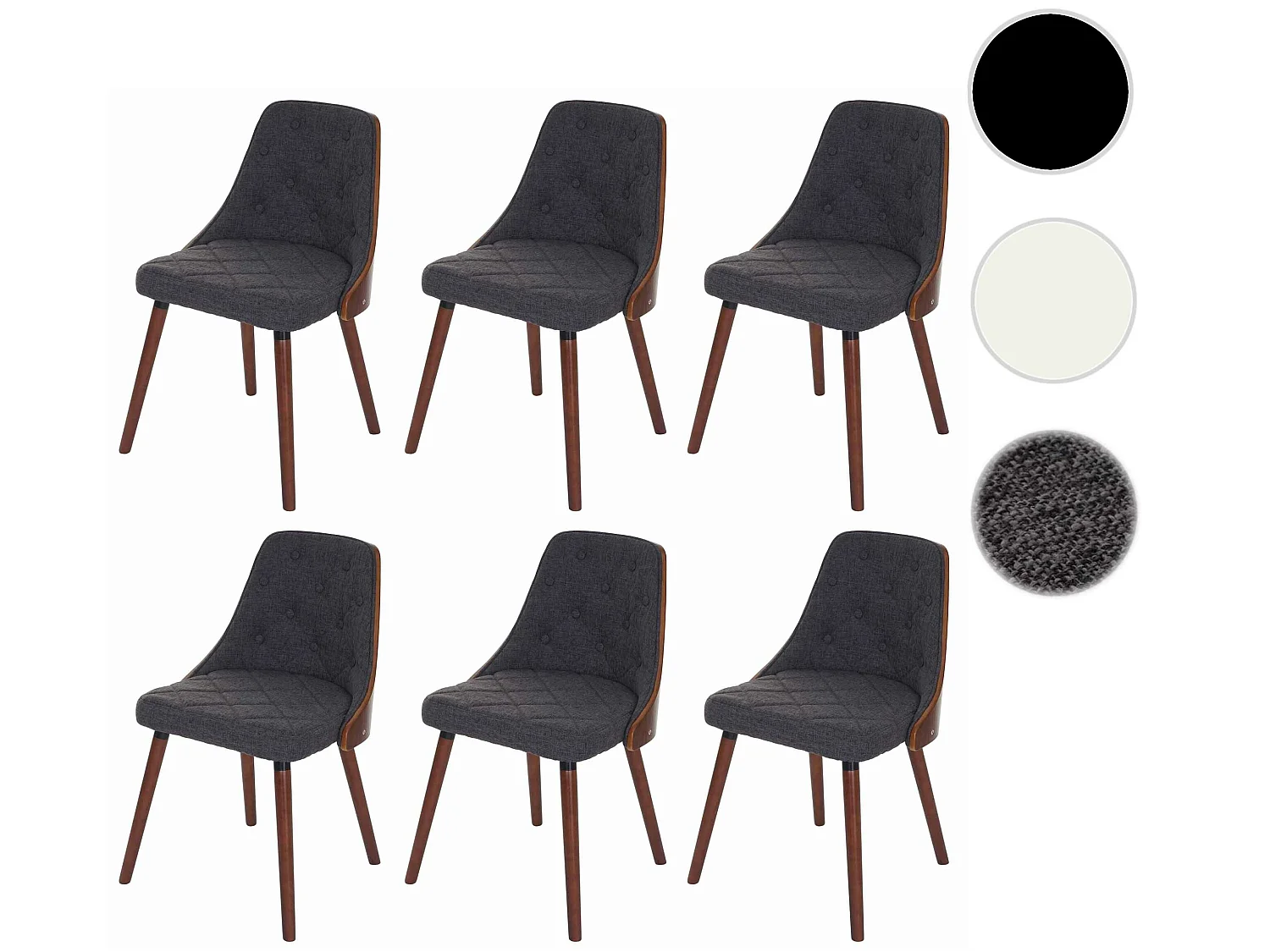 Eetkamerstoel MCW-A75 (set van 6),  textiel grijs