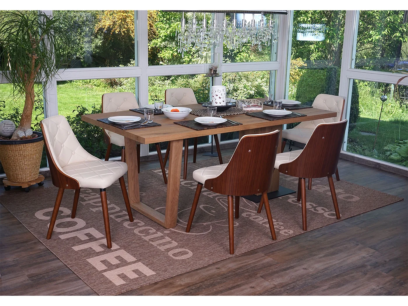 Silla de comedor MCW-A75 (juego de 6),  piel artificial crema