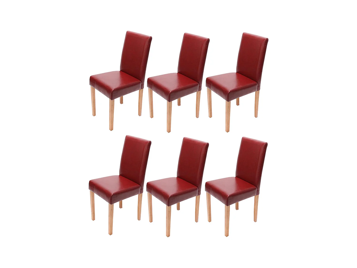 Chaise de salle à manger Littau (lot de 6),  cuir reconstitué rouge, pieds clairs