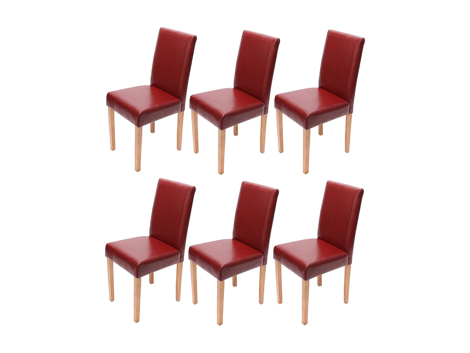 Chaise de salle à manger Littau (lot de 6),  cuir reconstitué rouge, pieds clairs