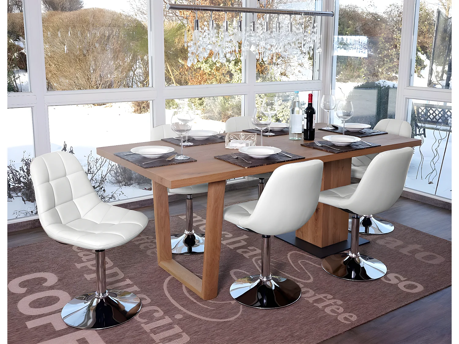 Chaise de salle à manger MCW-A60 (lot de 6),  similicuir blanc