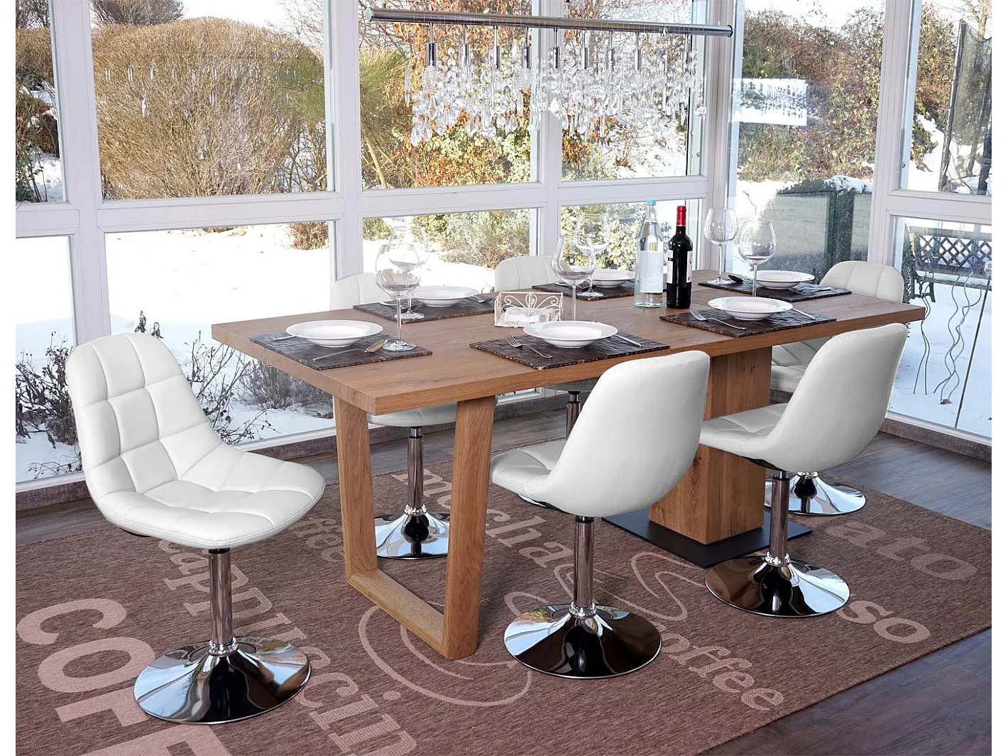 Krzesło do jadalni MCW-A60 (zestaw 6 sztuk),  imitacja skóry, biały