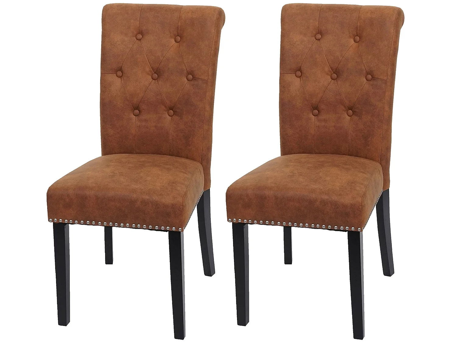 Chesterfield II eetkamerstoel (set van 2),  imitatiesuède, donkere poten