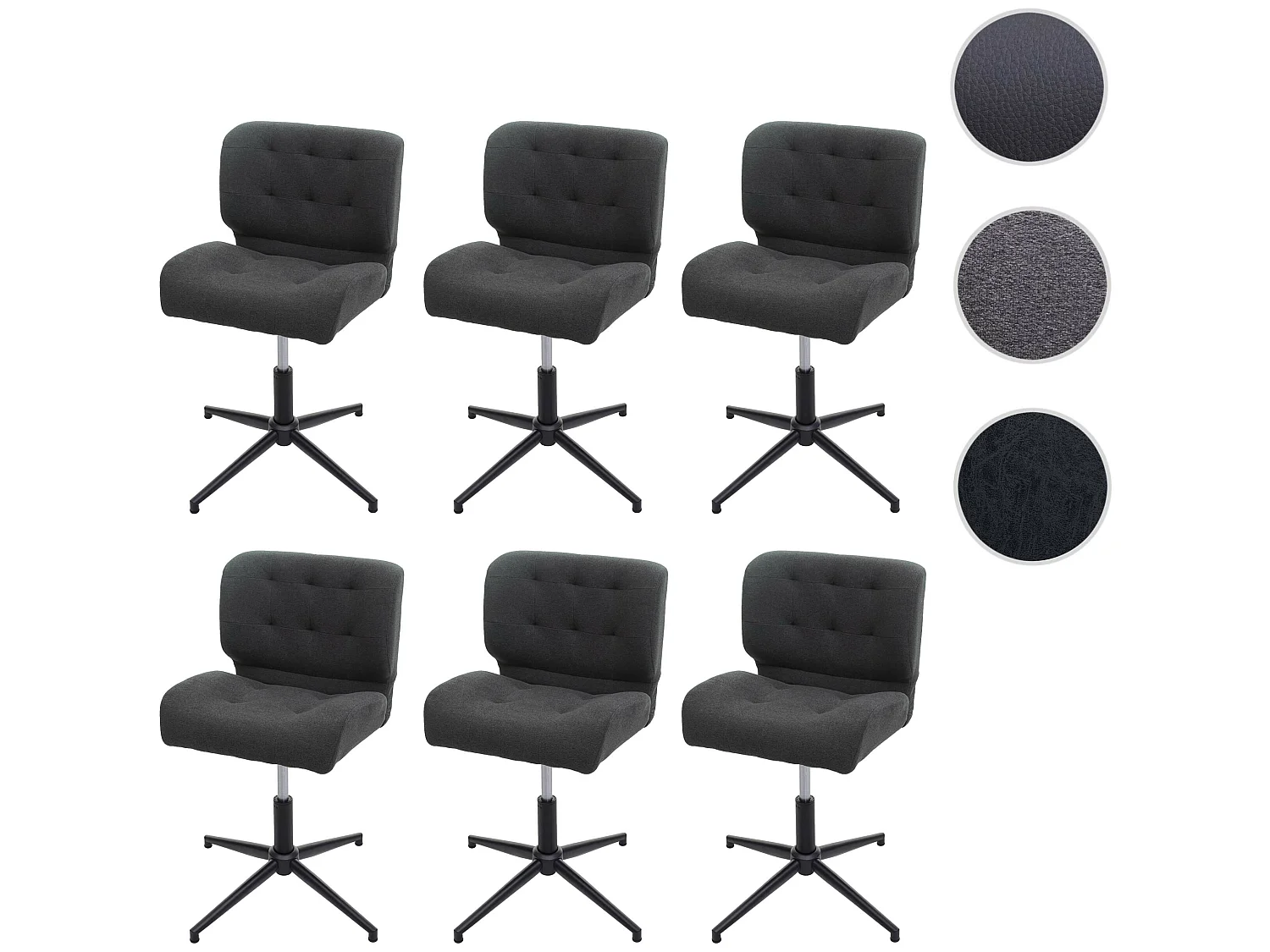 Chaise de salle à manger MCW-H42 (lot de 6),  tissu/textile gris foncé, pied noir