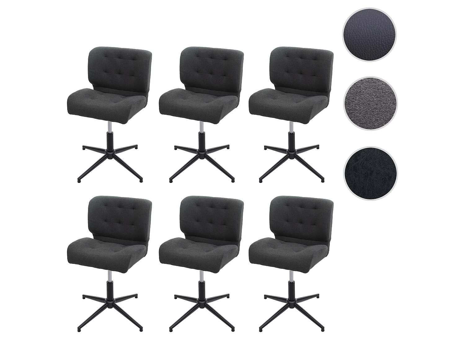 Chaise de salle à manger MCW-H42 (lot de 6),  tissu/textile gris foncé, pied noir